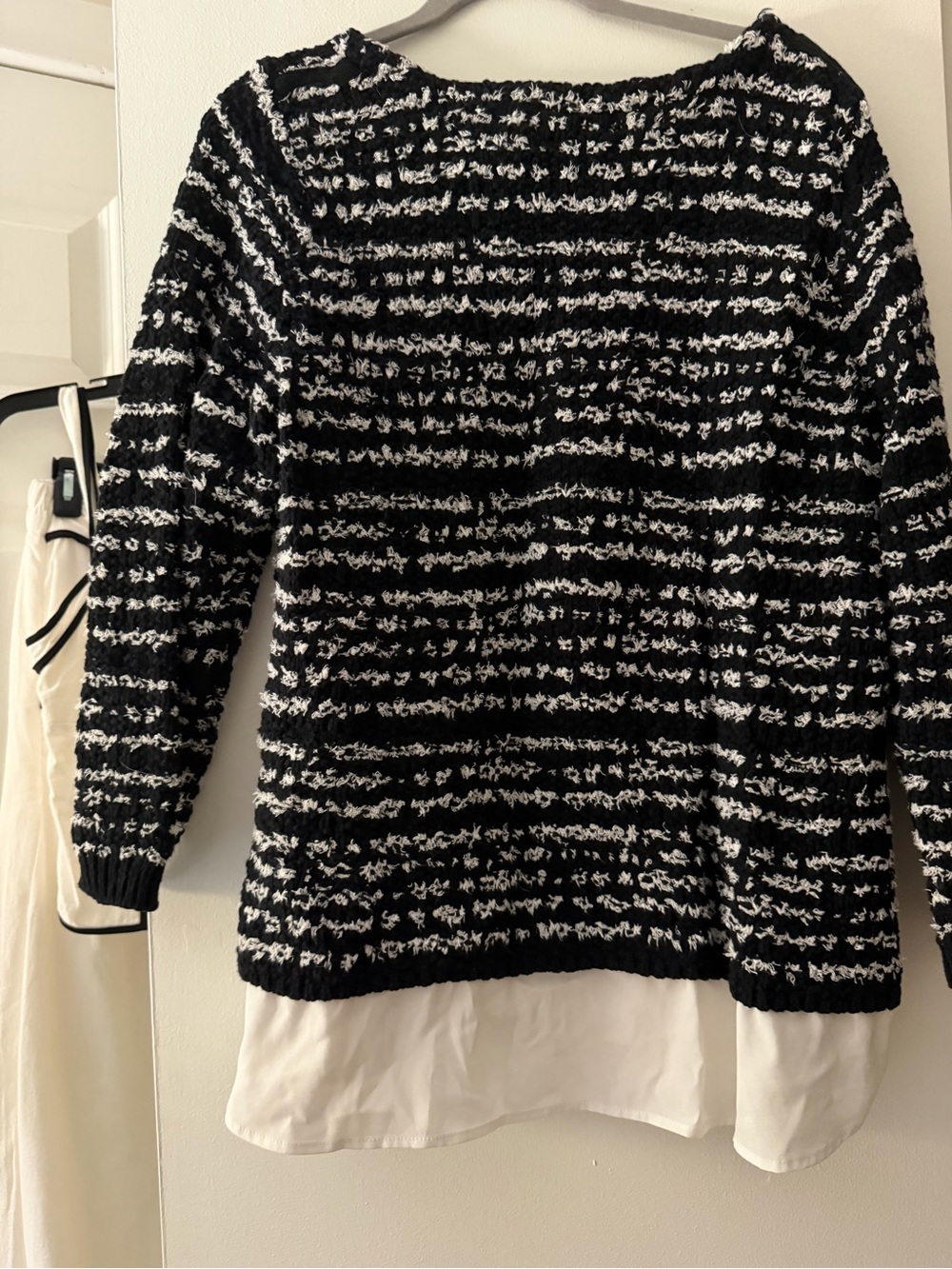 Calvin Klein Black & White Textured Striped Crew Sweater